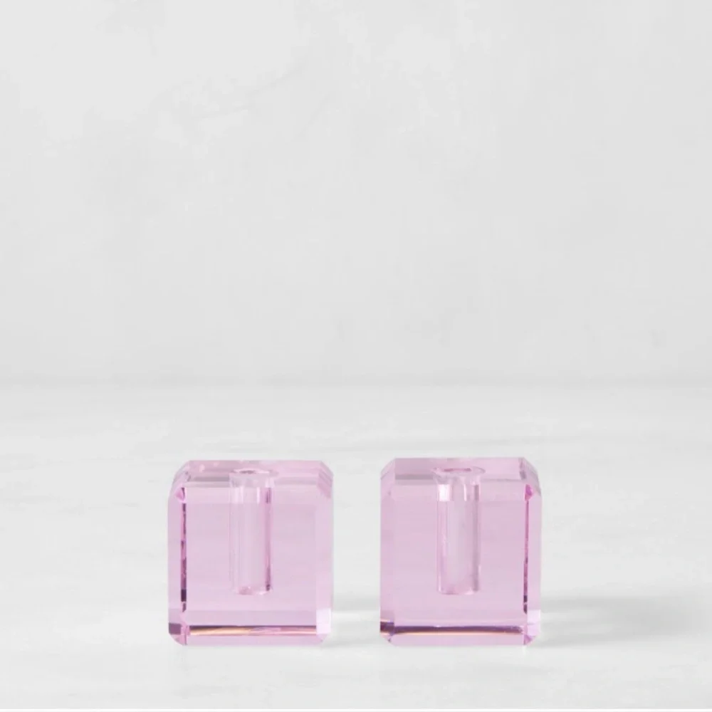Williams Sonoma Pink Crystal Tiny Taper Candle Holders